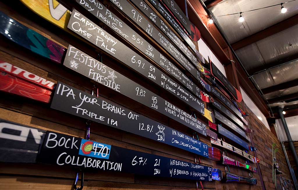 tapboard with beer names